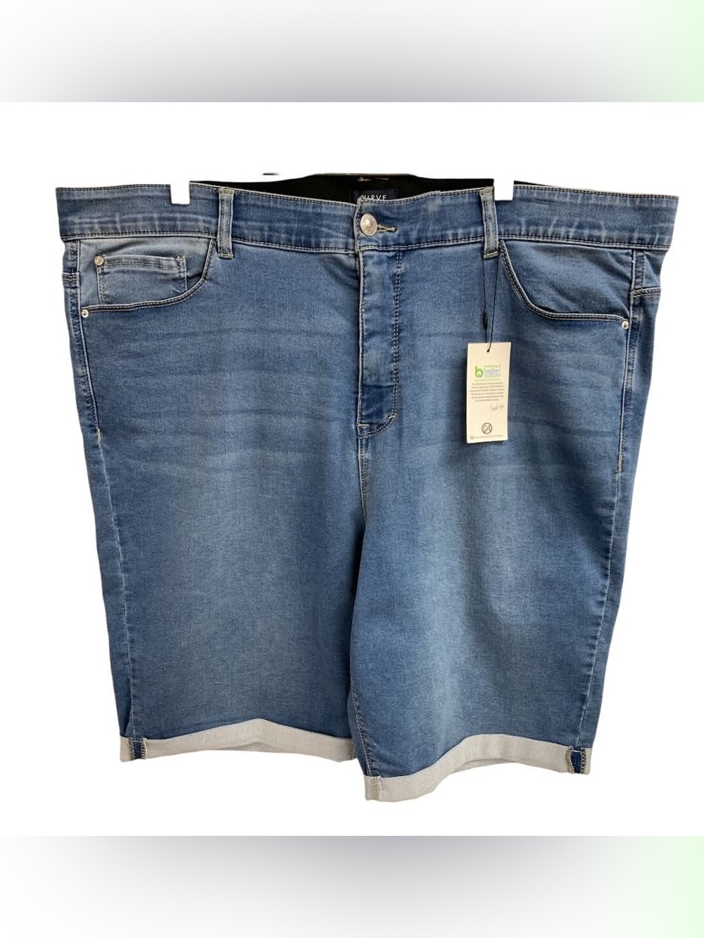 Curve Appeal NWT Mid Wash Denim Jean Shorts with Turn-Up Hem S24